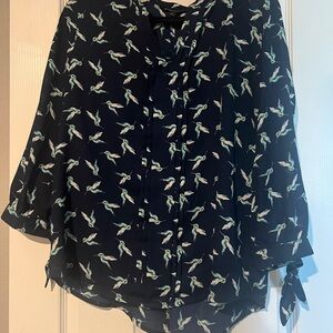 Navy Bird Print Blouse
